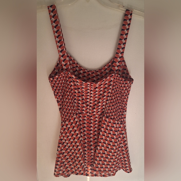 Cabi Tank Style Dream Day Peplum Top Blouse Orange Navy Cream Adjustable Straps - Picture 5 of 7